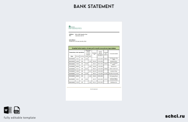 цифровая загрузка шаблона слова банковской выписки Mali Banque Commerciale du Sa
